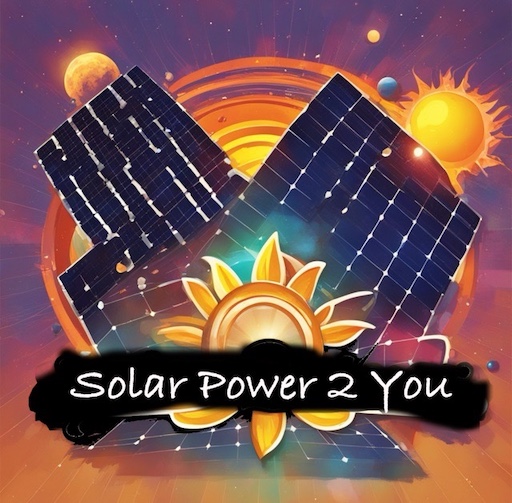 suns and moons in the background with solar panels and a sun in front with the words solar power 2 you